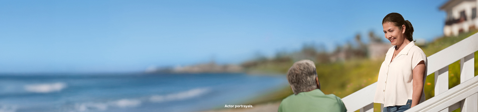 Woman at beach. Actor portrayal.