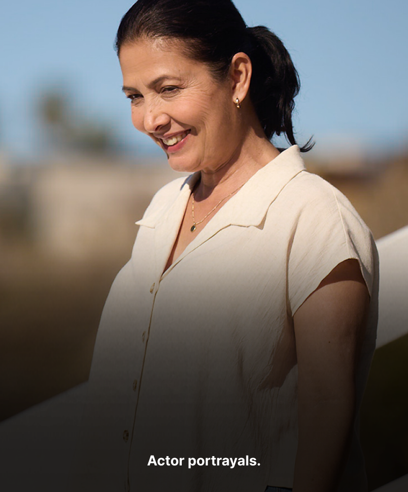 Woman at beach. Actor portrayal.