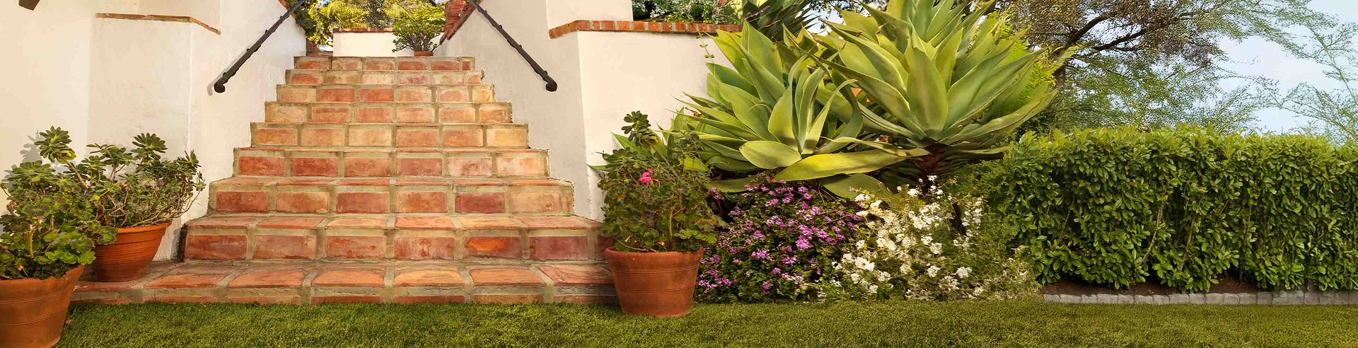 Brick staircase leading to garden