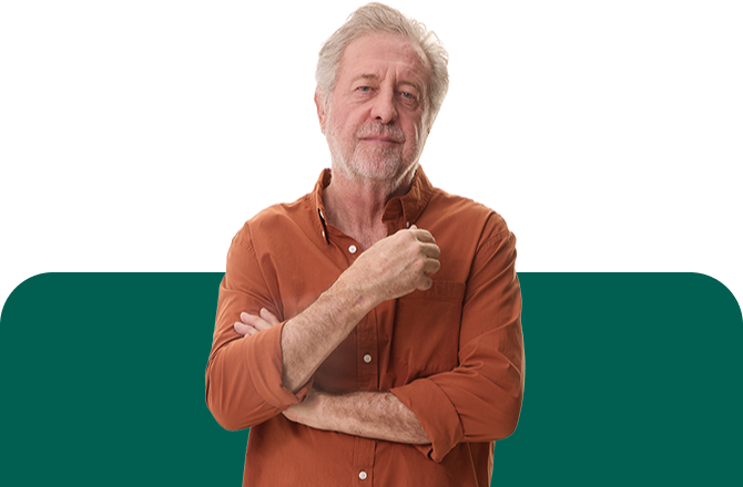 Glenn posed in front of camera